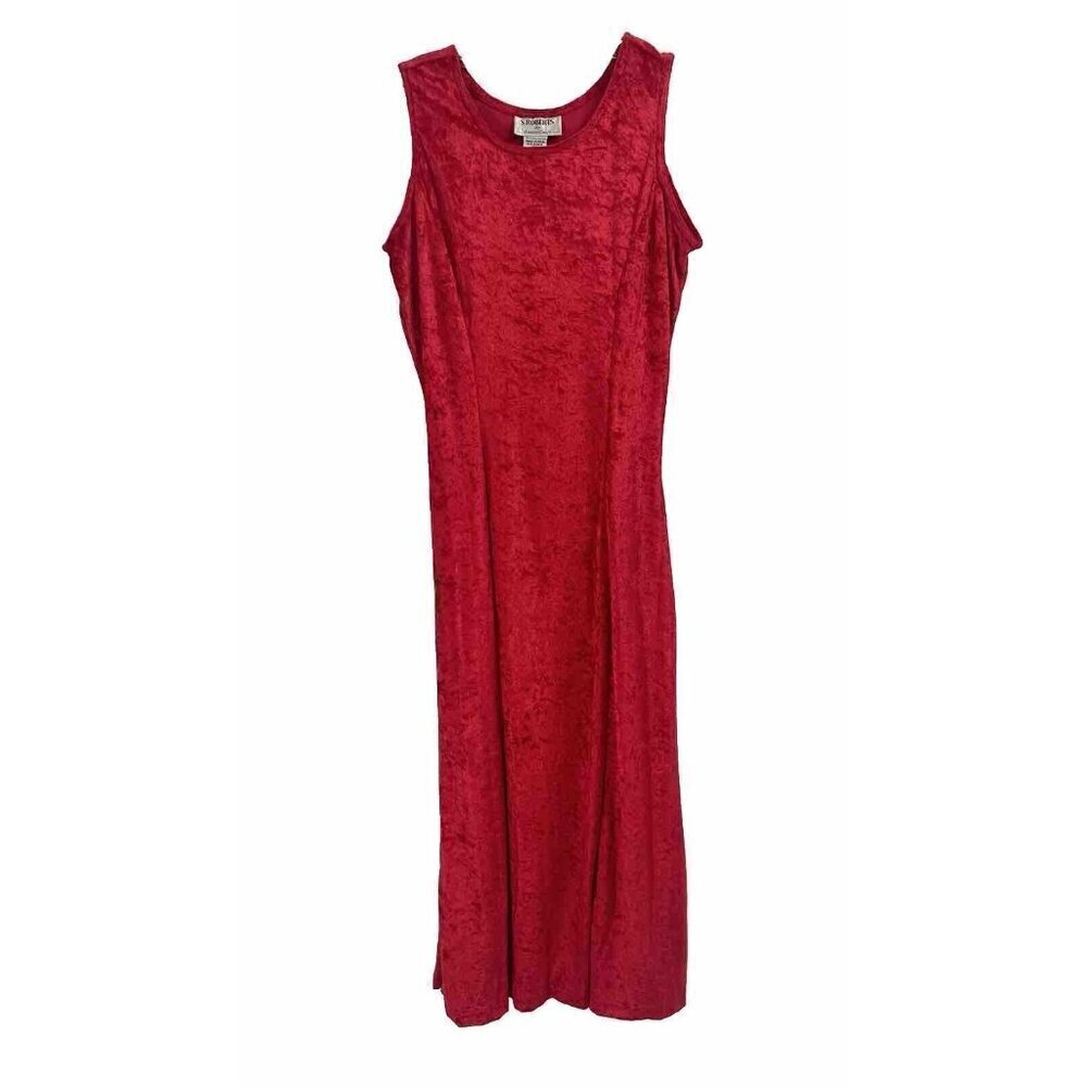 Vintage 90s Y2K Red Velvet Midi Dress Sleeveless S Roberts Sz Small